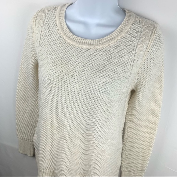 Loft Sweater Ivory White Open Cable Knit - Picture 2 of 11
